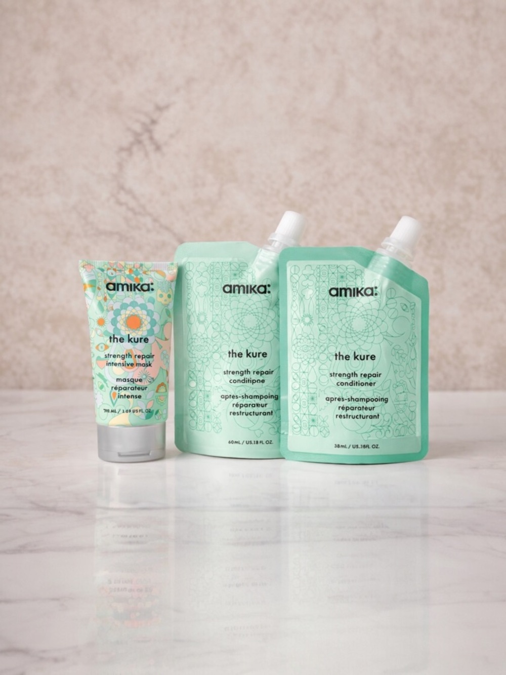 Amika The Kure Mini Set Shampoo Conditioner Mask Travel Size Repair Bundle
